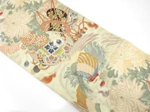 アンティーク　鳳凰に鼓・花模様織り出し丸帯（材料）